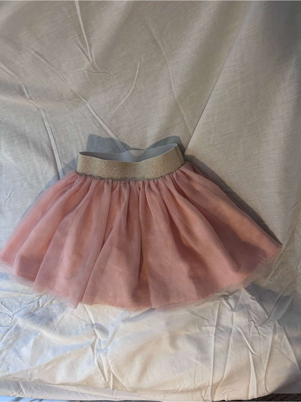 Girls Pink Tulle Skirt with Gold Elastic Waistband